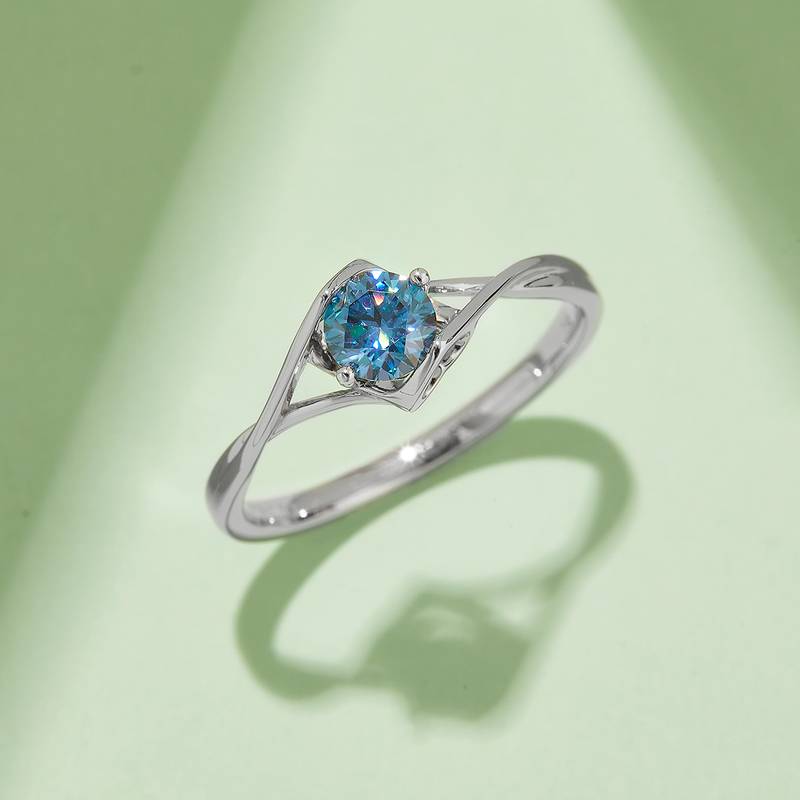 扭臂天使之吻S925银镀白金MoissaniteWomen's Ring50分D级